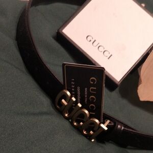 Gucci Black Leather Belt with Gold Buckle